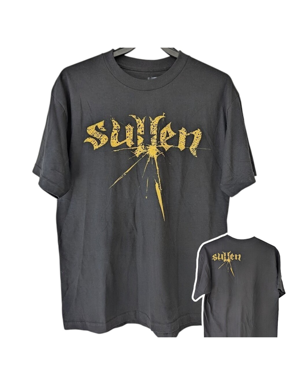 Vintage Sullen Graphic T-Shirt Mens L Black Yellow Shatter Logo NWOT Y2K 23x30